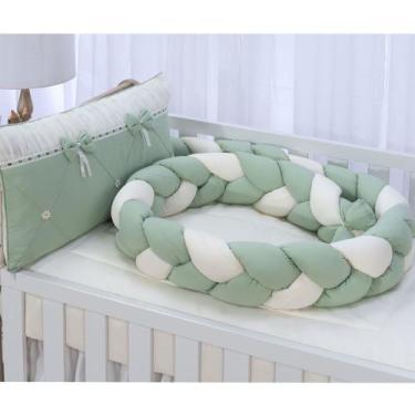 Imagem de Kit enxoval para berço bebê modelo de trança diva verde menino luxo - 