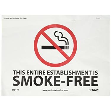 Imagem de NMC Placa M717P No Smoking, Legend "This Whole Establishment is Smoke-Free" com gráfico, 25,4 cm de comprimento x 17,7 cm de altura, vinil sensível à pressão, vermelho/preto no branco