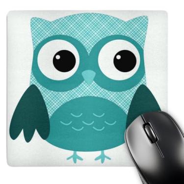 Imagem de 3dRose LLC Mouse pad 20,3 x 20,3 x 0,63 cm, coruja xadrez azul claro fofa (mp_167617_1)