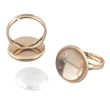 Imagem de ALLinONE Bandeja de armação de cabochão de latão ajustável 16 mm bisel redondo em branco com cúpulas de vidro para fazer joias, Dourado, 1