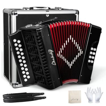 Imagem de Acordeão, acordeão de 21 teclas, 8 graves, acordeão adulto, acordeão heterofônico push-pull, acordeão de tom B/C para jogadores profissionais e iniciantes (preto)