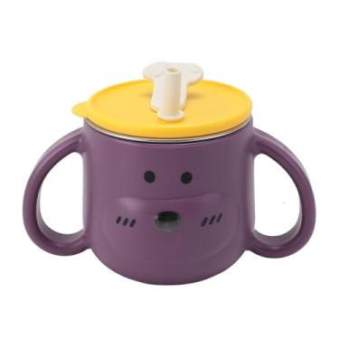 Imagem de Copos Infantis Com Canudos, Copos de Aço Inoxidável Isolados de Parede Dupla Com Canudos e Tampas, Copo Infantil à Prova de Derramamento Com Alça Dupla, Lindo Copo Isolado para