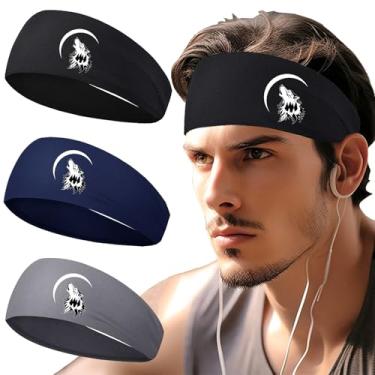 Imagem de Bandanas de cabelo para homens, esportes, treino, faixas de suor masculinas, pacote com 3, faixas de transpiração para homens e mulheres, lobo, faixa de cabelo para homens, corrida, academia,