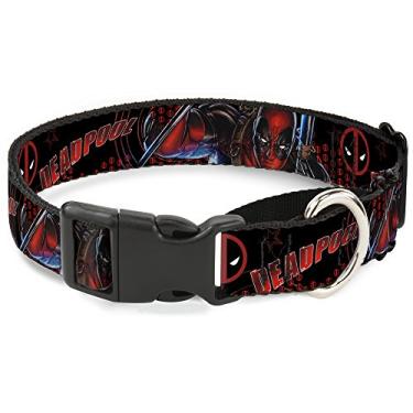 Imagem de Buckle-Down Coleira para cães Deadpool/Action Pose/Logo2, 2,54 cm de largura, serve para pescoços de 28-43,18 cm