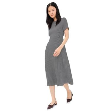 Imagem de Theory Vestido midi flare de manga curta feminino, Preto Multi, 36