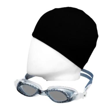 Imagem de Kit Natação Speedo Óc. Legend + Touca Tecido Juvenil e Adulto Lentes com Proteção UV e Antiembaçante (Óculos Fumê + Touca APVD)