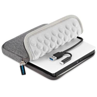 Imagem de ROOFULL Unidade externa de CD DVD para laptop Mac, USB 3.0 e USB-C leitor de CD portátil, gravador, leitor de DVD, unidade de disco ROM+/-RW com estojo de transporte para computador Apple MacBook