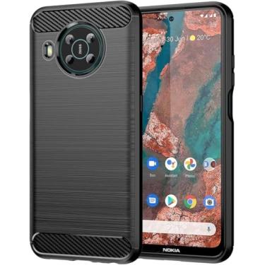 Imagem de Vavies Capa para Nokia X10, para Nokia X20 TA-1332 TA-1341 Capa de fibra de carbono, capa fina e macia de TPU com absorção de choque, à prova de choque, capa de telefone para Nokia X10/X20 preta