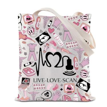 Imagem de ZJXHPO Sacola ultrassonografista, presente de agradecimento, amor ao vivo, digitalização, reutilizável, sacola de compras de supermercado, presente técnico de ultrassom, Escaneie a sacola, Medium