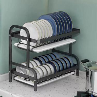 Imagem de Escorredor Organizador de Louças Prato 2 andar Preto Aço Inoxidável Ra