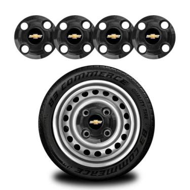 Imagem de Jogo 4 Calotinha Centrais Corsa Wind Gm Chevrolet Aro 13 14 15 Preto -