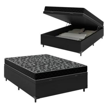Imagem de Cama Box Baú Viúva 128 Tecido Sintético Preto Com Colchão Espuma D20  