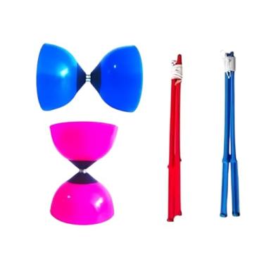 Imagem de Kit Com 2 Ioio Diabolô Profissional Com Par De Baqueta De Madeira (Azul e Rosa)