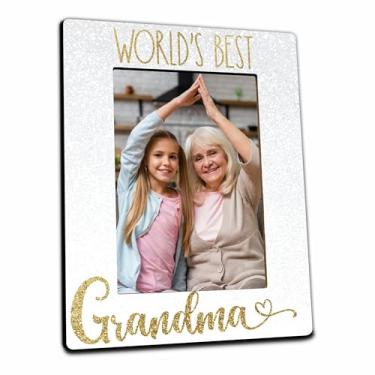Imagem de Porta-retrato de madeira World's Best Grandma para fotos verticais de 10 x 15 cm, moldura dourada e branca para exibição de mesa, presentes para o dia das mães, presentes para avó, decorações de casa