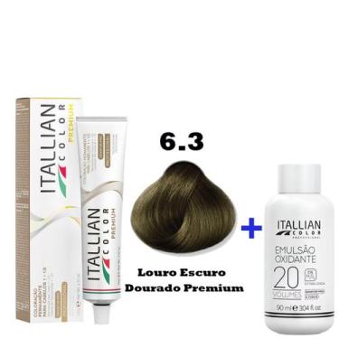 Imagem de Kit Coloração Itallian Premium 60g Louro Escuro Dourado 6.3+ Emulsão O