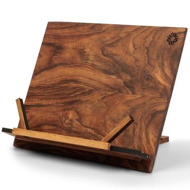 Imagem de TILISMA Suporte de livro de cozinha de madeira – Suporte de nogueira feito à mão para ler as mãos livres – Suporte de livro de receitas para balcão de cozinha – Suporte de receitas – Acessórios de