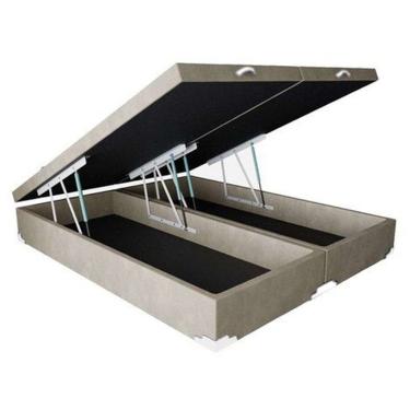 Imagem de Cama Box com Bau Pistão a gás Queen Size Suede Bege Bipartida