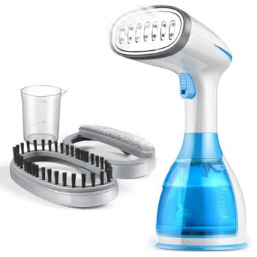 Imagem de Vaporizador de Roupas,1500W Ferro a Vapor Portatil,Ferro a Vapor com Tanque de Água, Dois Tipos de Escovas e Copos Medidores,para Remoção Rápida de Rugas do Tecido,Ideal para Famílias, Viagens