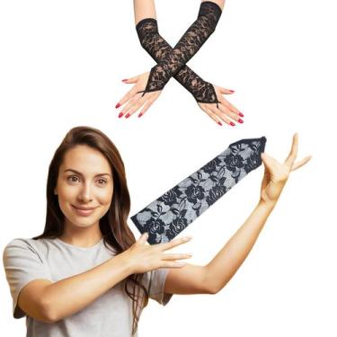Imagem de Luva de Renda Feminina Longa Gancho de Dedo Fantasia Festa Casamento S