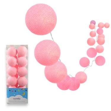 Imagem de Cordão de Bolinhas Variados Tamanhos e Cores, Branco, Rosa, Azul, Verde, Amarelo, Para Festa e Quarto Infantil, Luminária LED Bivolt Pilha, 10, 20 e 35 Luzes (Rosa, 35 Bolas (4.2m))