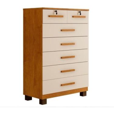 Imagem de Cômoda New Barcelona 7 Gavetas Com Chave Cinamomo Off White - Benetil