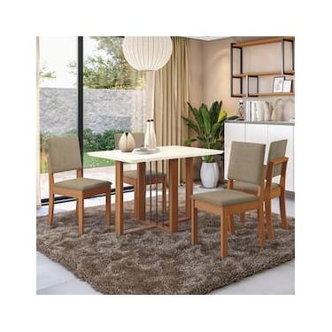 Imagem de Mesa de Jantar Retangular Kappesberg Bélgica com 4 Cadeiras - Canela/Off White