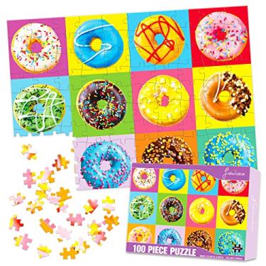 Imagem de fishwisdom Quebra-cabeças de 100 peças de donuts para crianças e adolescentes dos 4 aos 8 anos, presente de tempo familiar (donuts)