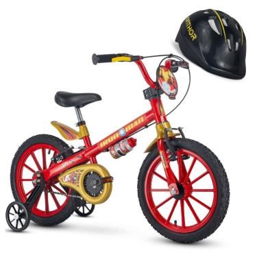 Imagem de Bicicletinha Homem de Ferro com Rodinha Aro 16 Nathor com Capacete Preto