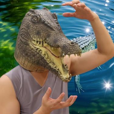 Imagem de Máscara de látex com cabeça de animal, fantasia de Halloween, baile de máscaras de festa de carnaval de borracha (jacaré)