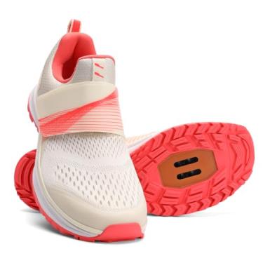 Imagem de KOFUBOKE Tênis feminino de ciclismo para uso interno, compatível com chuteiras SPD, confortáveis e respiráveis, Bege rosa, 36