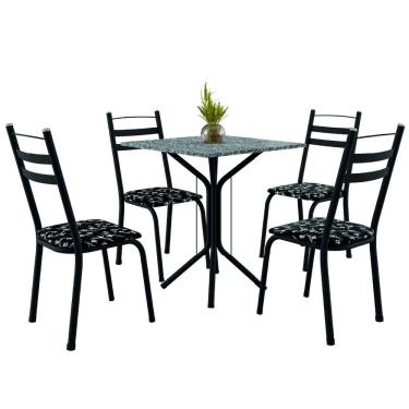Imagem de Conjunto Sala De Jantar Mesa Thais Com 4 Cadeiras 0,70m Granito Ocre Preto/Floral Artefamol