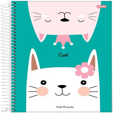 Imagem de Caderno Espiral Universitário Cute Animals 1 Matéria 80 Folhas Jandaia Capa Dura