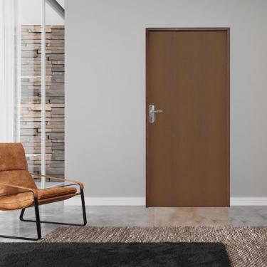 Imagem de Kit Porta de Madeira 210x62cm Batente 11cm Fechadura Alavanca Rodam
