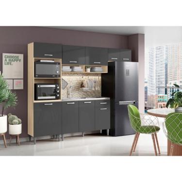 Imagem de Cozinha Compacta Atenas com Balcão sem Tampo p/ Pia 9 Portas 1 Gaveta Avena/ Grafito - Aramóveis