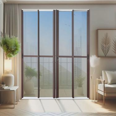 Imagem de Porta de Correr 4 Folhas Moveis 210 X 200 Elite com Fechadura Tetra Vidro Reflex