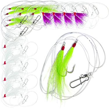 Imagem de Uncle Mo's Tackle - Pacote com 12 Fluke Fluke Linguado Oceano Hi/Lo Hey Now Rig – Gancho Teaser BUCKTAIL multicolorido para água salgada – Gancho tamanho 5/0 - 18 kg Heavy Duty Mono 3 pés de