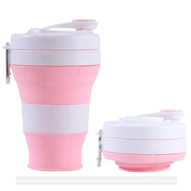 Imagem de YEEWORIG Copo de viagem dobrável de 600 ml com tampa e canudo, caneca de café dobrável de 600 ml, copo de acampamento portátil à prova de vazamento/garrafa de água de silicone para bebidas quentes e