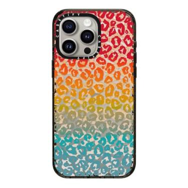 Imagem de CASETiFY Impact capa para iPhone 15 Pro Max [fina/2,5 m. 4X Proteção contra quedas de nível militar/compatível com carregamento sem fio] - Cheeky Cheetah Vibrant Rainbow - preto transparente
