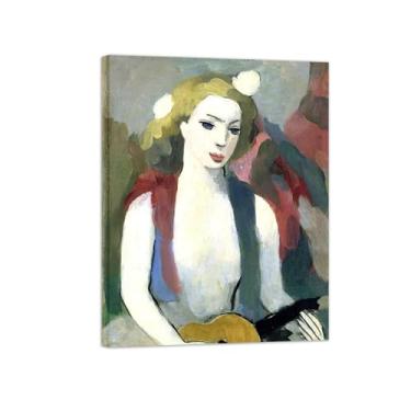 Imagem de BMZFYBS MariIe Laurncin Impressões de arte de parede famosas em tela - Imagem moderna de decoração de parede para casa - Menina com colar de pérolas 2-reprodução de pintura pronta para pendurar tela