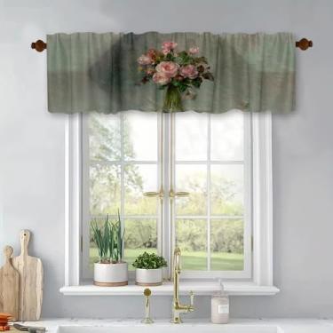 Imagem de Cortinas curtas de tratamento de janelas botânicas de natureza floral, cortinas blackout, bolso de haste, painel para banheiro, quarto, sala de estar, 137 x 45 cm