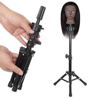 Imagem de Ailsa Suporte De Peruca 25" Tripé Ajustável Para Cabeça Manequim Metal Mini Cabeças Treinamento E Bloco Lona (Preto)