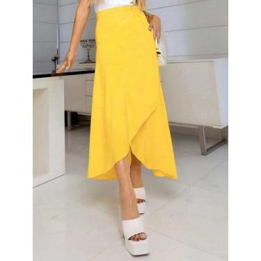 Imagem de A-Lows A&L Saia envelope feminina com forro de viscolinho, Amarelo, 36