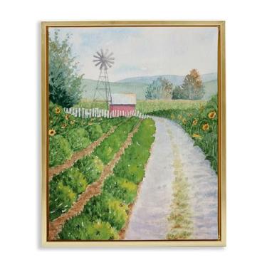 Imagem de Stupell Industries Arte de parede em tela flutuante com moldura dourada Tranquil Farm Path, design de Stephanie Fielden, 63 x 78 cm