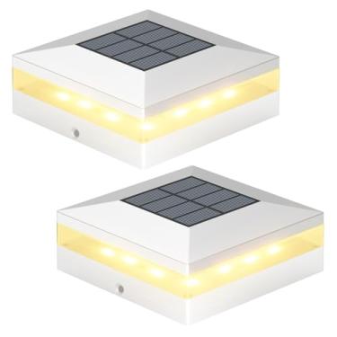Imagem de Viewsun Luzes solares 4 x 4, 2 unidades, 3 modos de cores, poste de cerca, luzes solares ao ar livre, à prova d'água, alimentadas por energia solar com 72 LEDs, decoração para cerca, deck, jardim