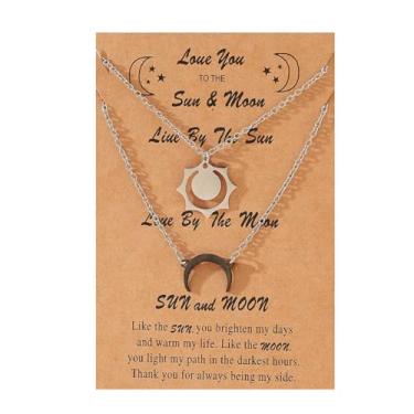 Imagem de Colar Sol e Lua para Casais Dia dos Namorados Casal BFF Colar para 2 Combinações Lua Crescente Sol Aço Inoxidável Colar Joias Presente, Metal, Sem Pedra Preciosa