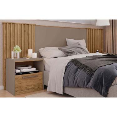 Imagem de Cabeceira Cama Box Estofada Extensível Casal/Queen/King Lucius 2 Mesas c/ 1 Gaveta Buriti/Fendi - Caemmun