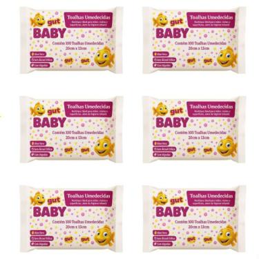 Imagem de Kit 6 Pacotes Toalhinhas Umedecidas Para Bebe C/100UN CADA 20cm 13cm -