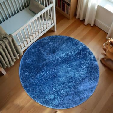 Imagem de 1 Tapete Quarto Infantil Peludo Redondo 1,50m Oa Cl Vr (AZUL JEANS Escuro - FELPUDO LISO)