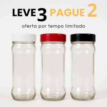 Imagem de Kit 3 Potes de Vidro 350ml com Tampa Plástica Rosqueável Temperos Cond