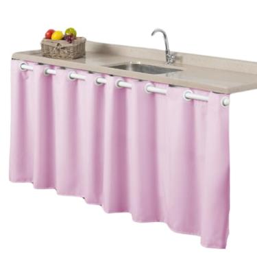 Imagem de Cortina de Pia e Lavanderia 2,80M x 80CM Cozinha Duas Folhas Tecido Microfibra Cores Vibrantes (ROSA)